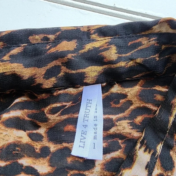 Live 4 Truth Women’s Brown Leopard Coverup Transparent Buttons Dress Sz L - Picture 9 of 12